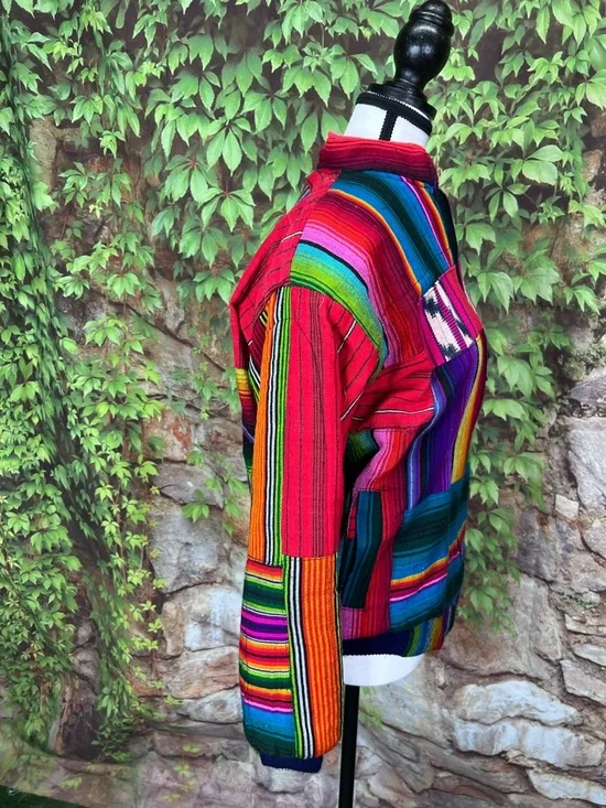 VINTAGE VIBRANT Boho Guatemalan Zip Front Bomber Jacket, M - Picture 8 of 11